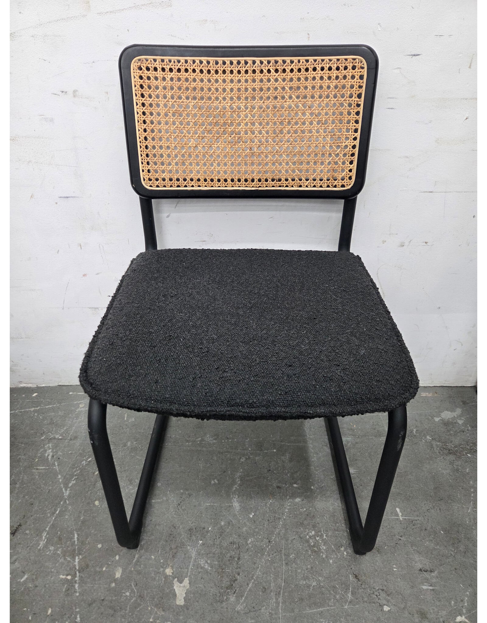Modern Cantilever Cane Back with Boucle Seat Side Chair