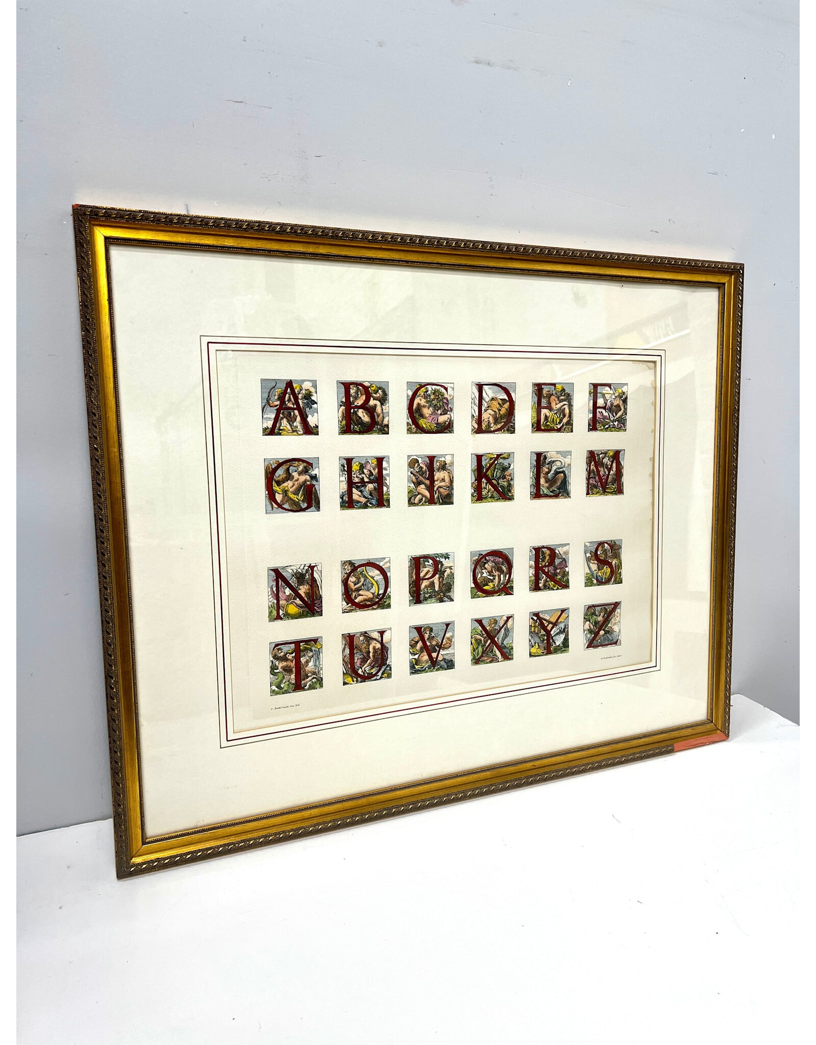 Framed Antique Engraving Style Alphabet Print