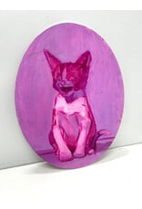 Study of a Cat in Fuchsia, painting on canvas--AS IS