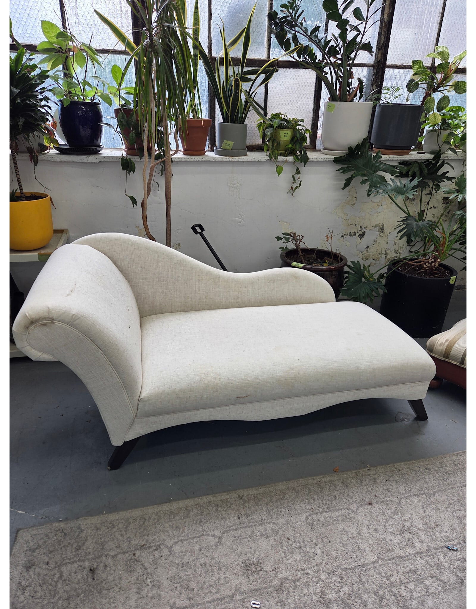 White One Armed Upholstered Chaise Lounge