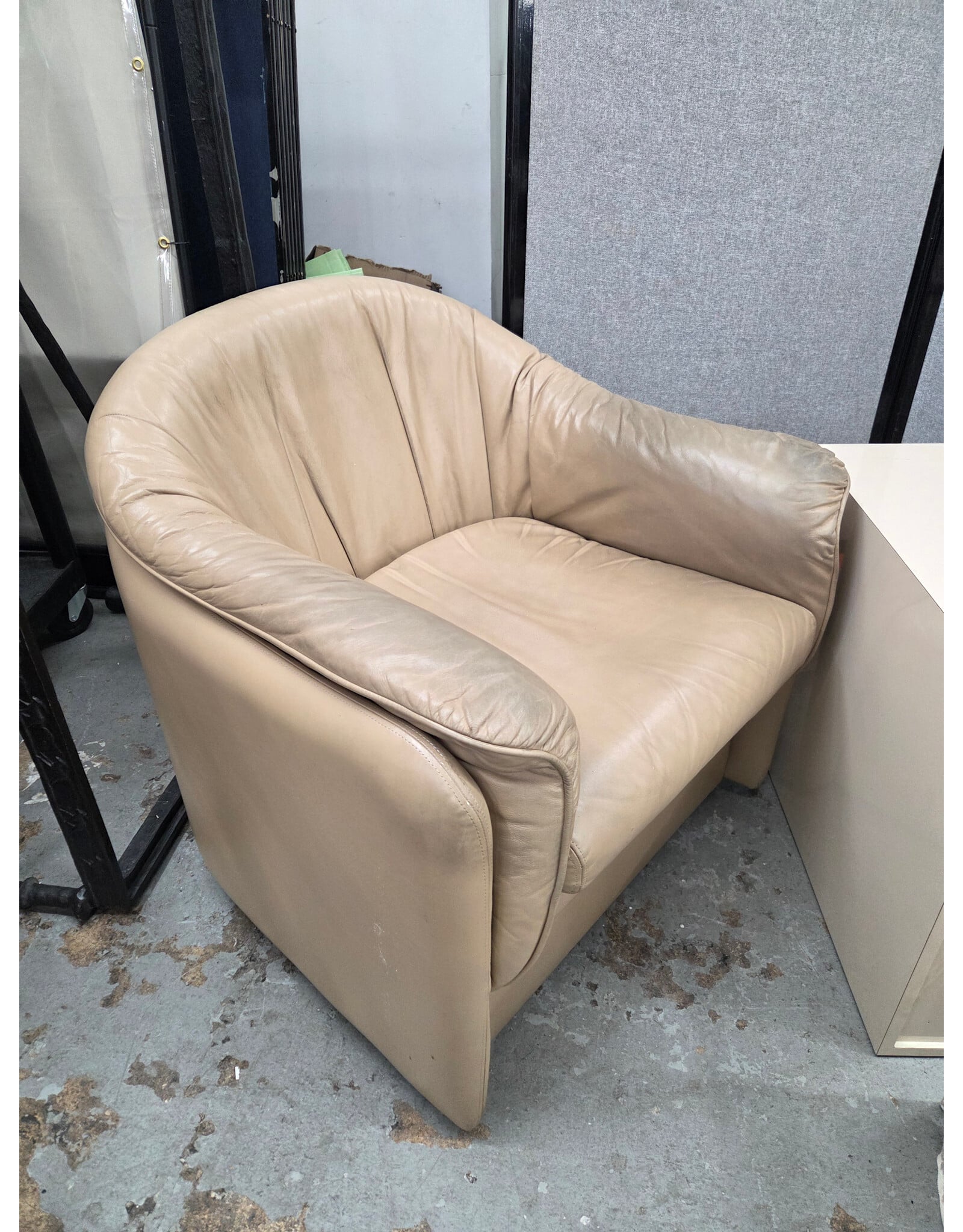 Vintage Leather Swivel Armchair - AS IS