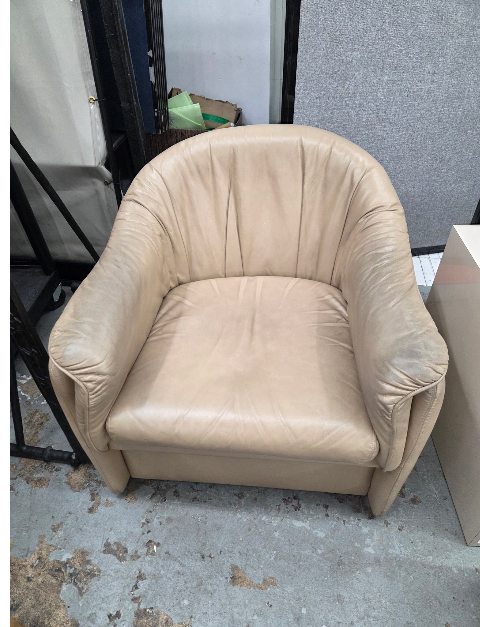 Vintage Leather Swivel Armchair - AS IS