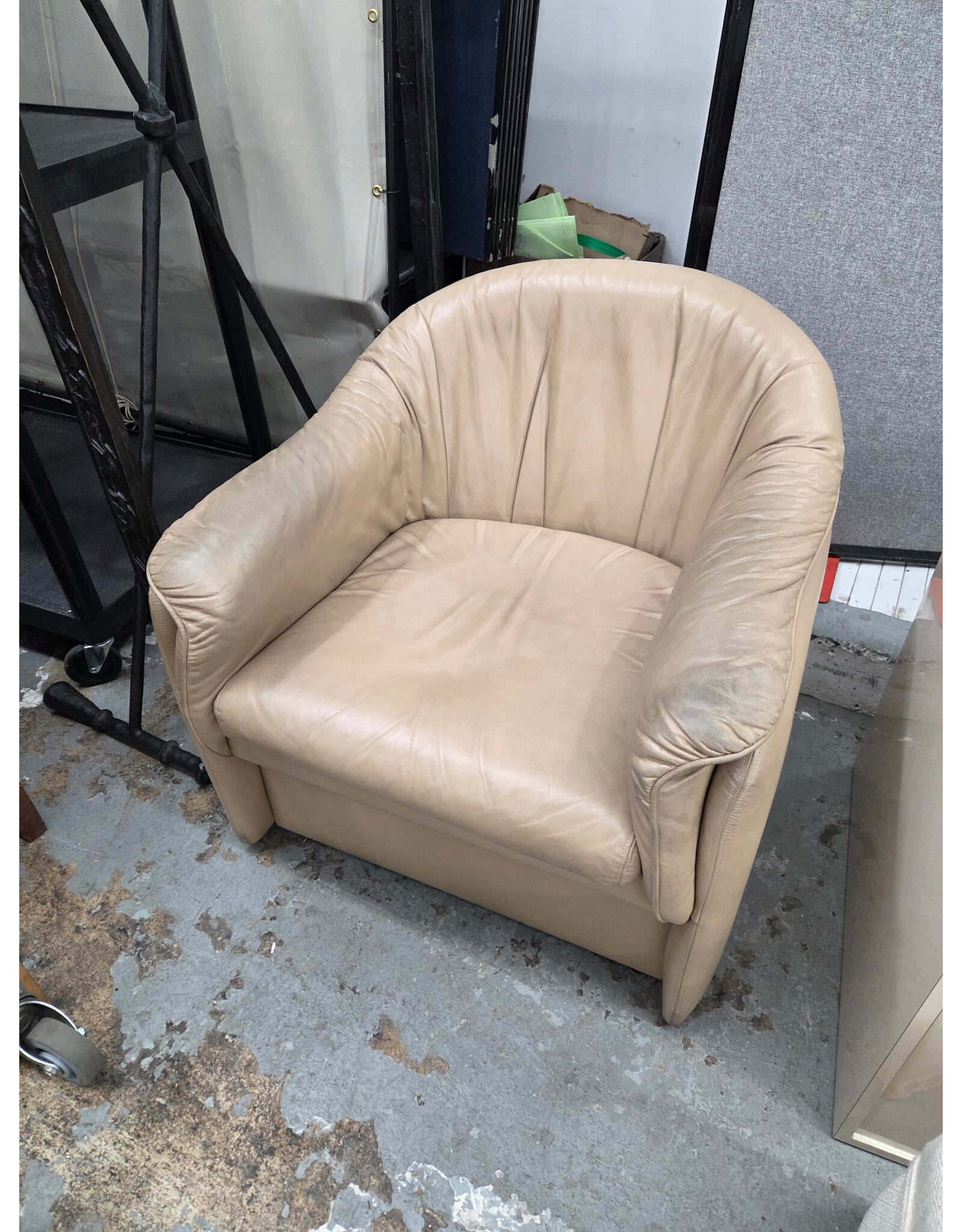 Vintage Leather Swivel Armchair - AS IS