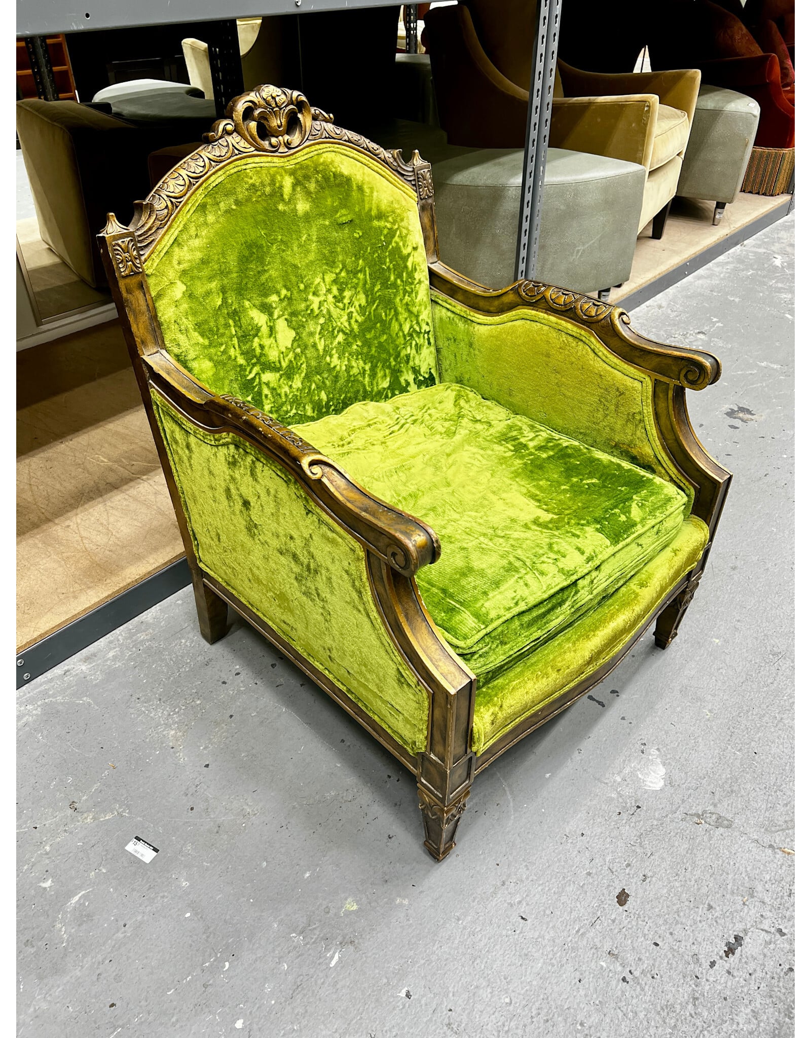 Brat Green Crushed Velvet Armchair--AS IS