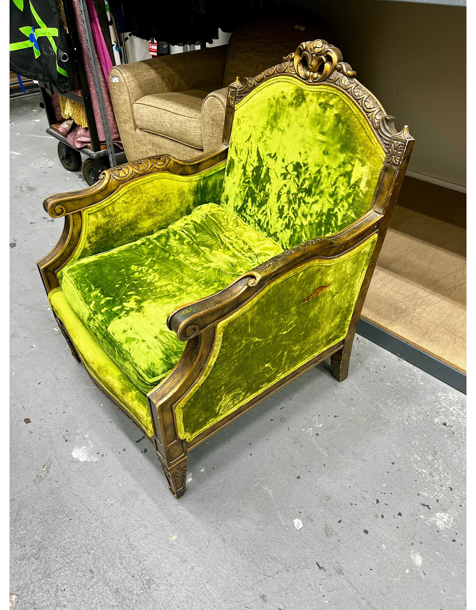 Brat Green Crushed Velvet Armchair--AS IS