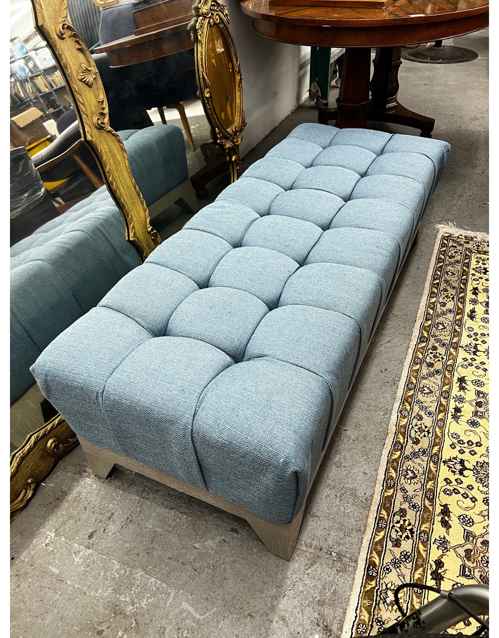 Modern Blue Tufted Bench