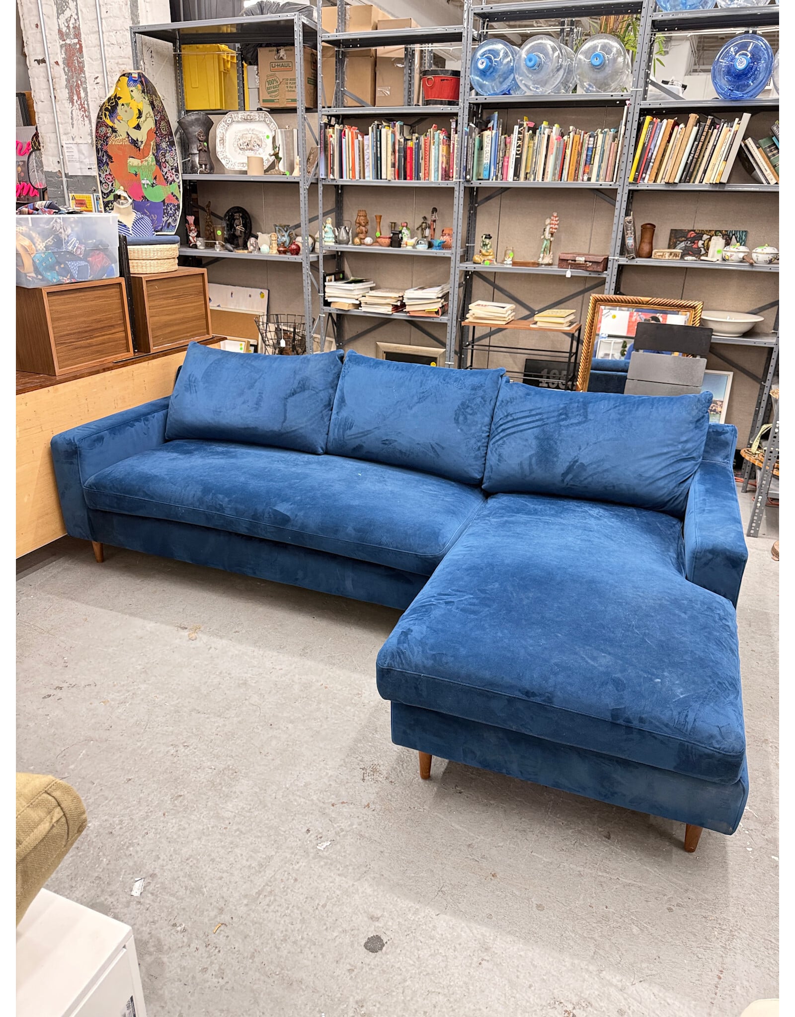 Mid-Century Modern Style Blue Sectional Sofa, 2-Piece