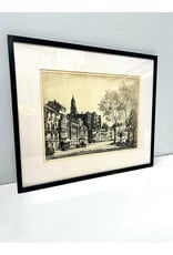 Continental Street Scene, framed etching by Sydney Tushingham