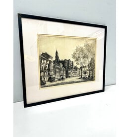 Continental Street Scene, framed etching by Sydney Tushingham