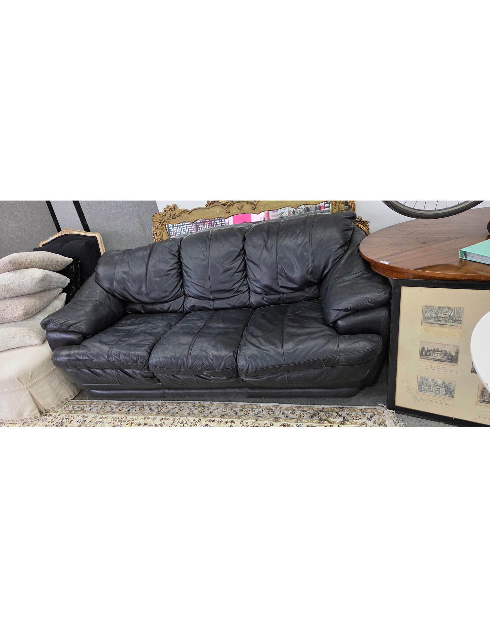 70's Vintage Black Leather Sofa