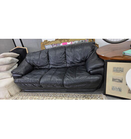 70's Vintage Black Leather Sofa