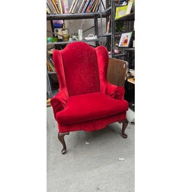 Classic Red Velvet Wingback Armchair