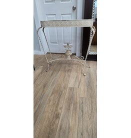 Vintage White Wrought Iron Narrow Table with a Greek Key Pattern