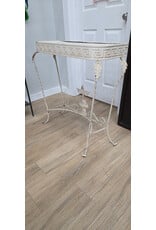 Vintage White Wrought Iron Narrow Table with a Greek Key Pattern