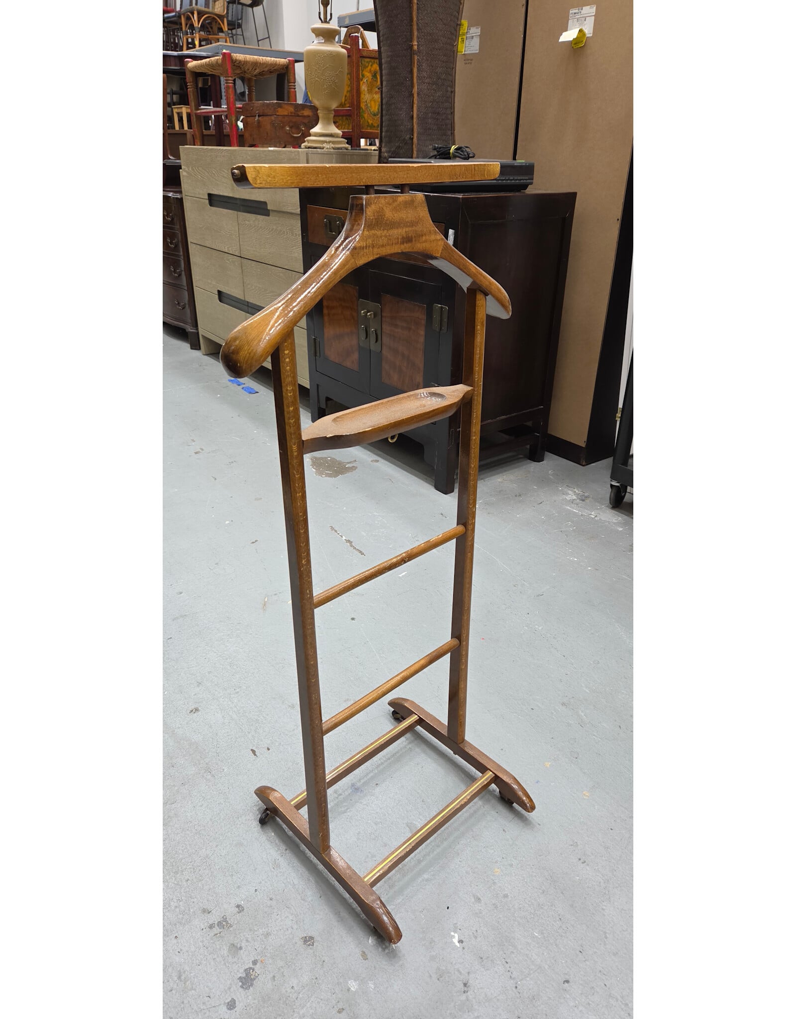 Vintage Antique Wood Butler Valet Stand with Wheels