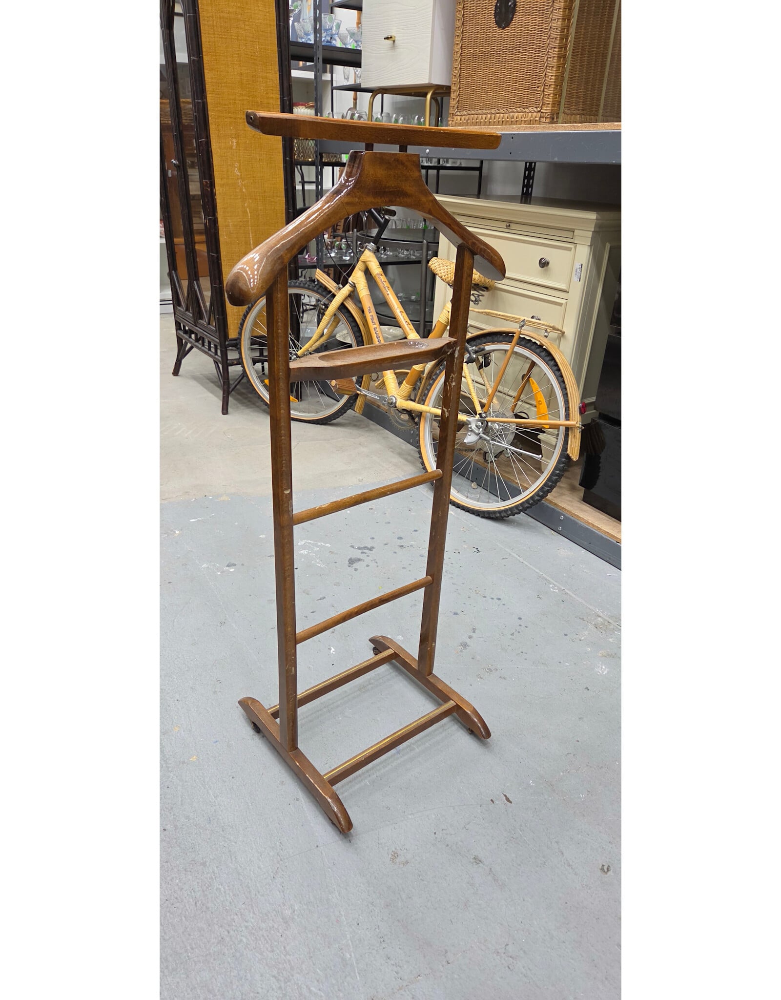 Vintage Antique Wood Butler Valet Stand with Wheels