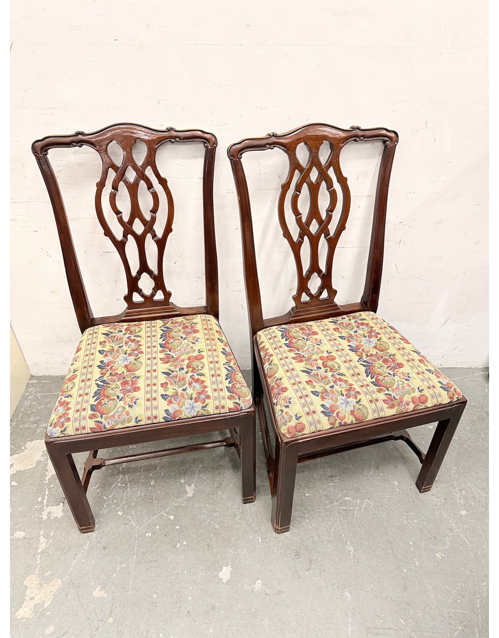 Chippendale Style- Mahogany Dining Chair, Floral Seating