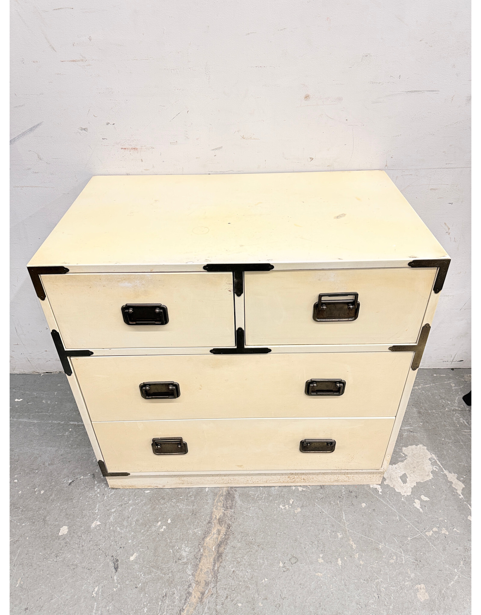 Mid-Century Style White Lacquer Campaign Chest of Drawers