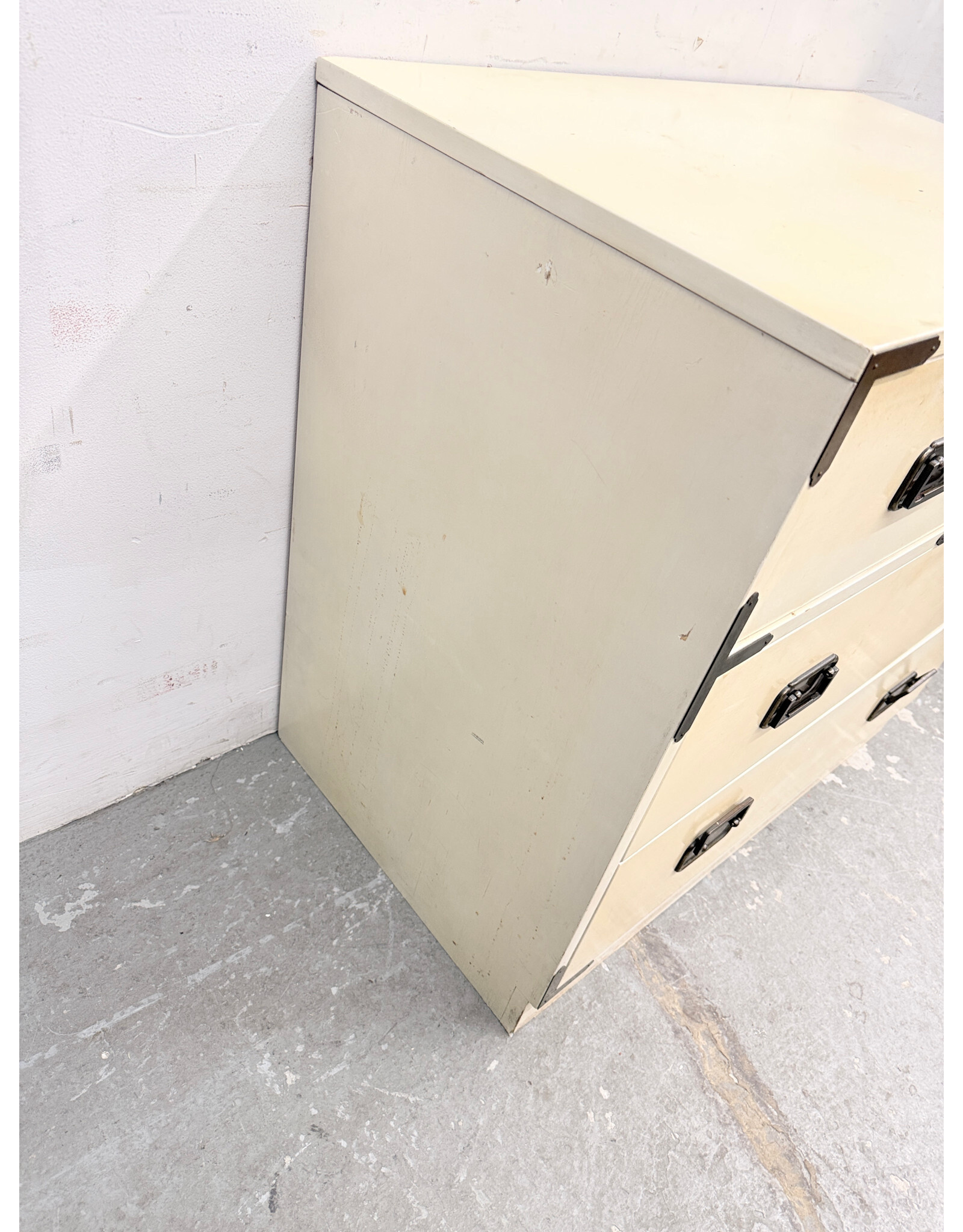 Mid-Century Style White Lacquer Campaign Chest of Drawers