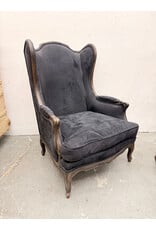 Louis XV Style- Wingback Armchair in Dark Charcoal