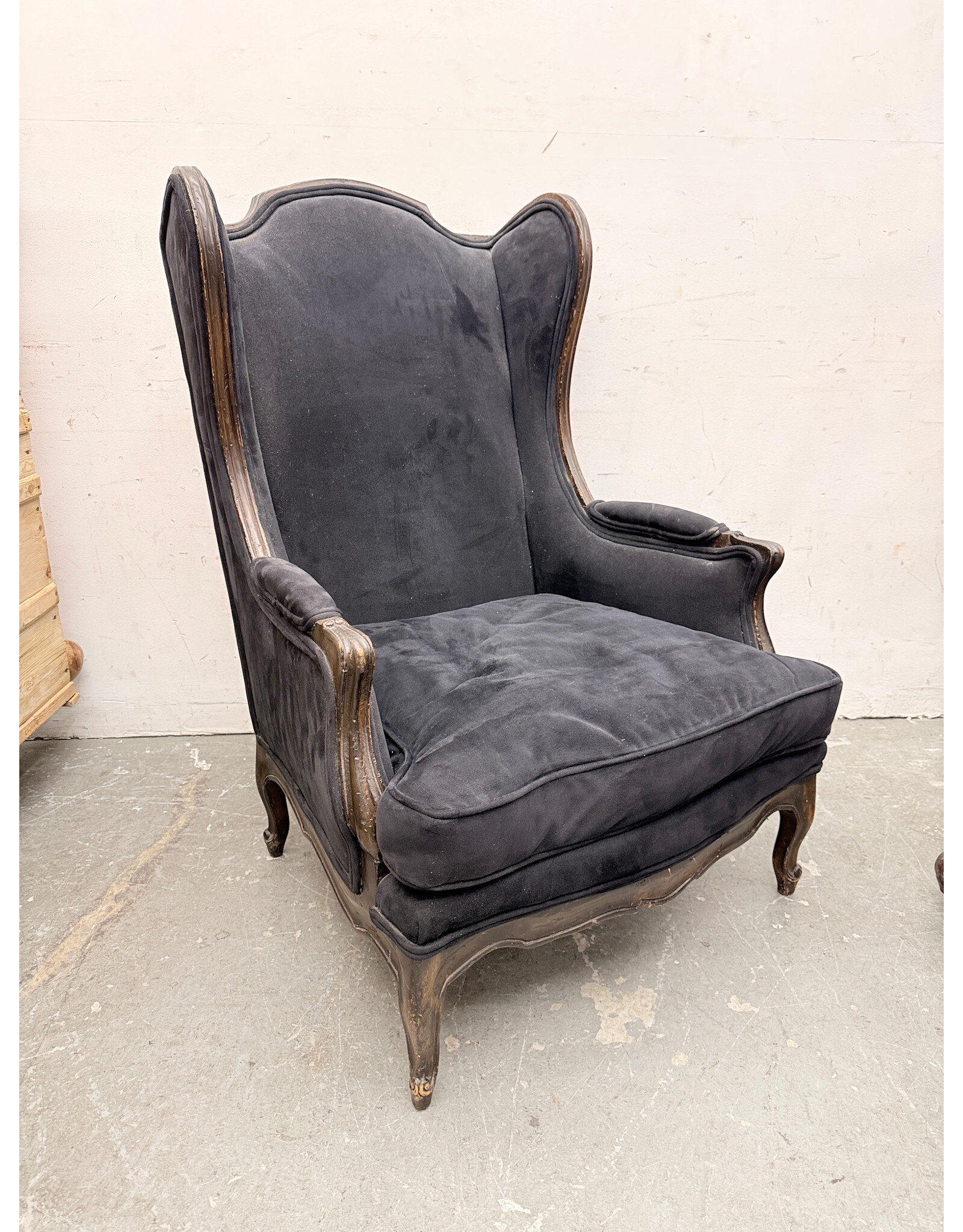 Louis XV Style- Wingback Armchair in Dark Charcoal