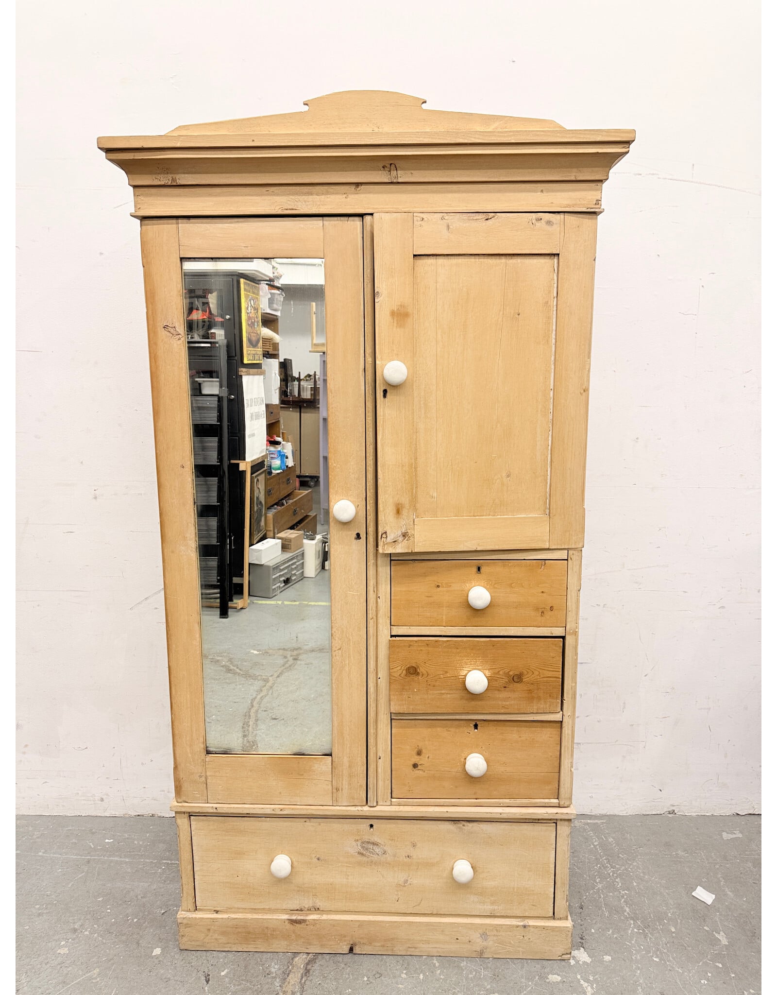 Late Victorian Style Pine Mirrored Wardrobe