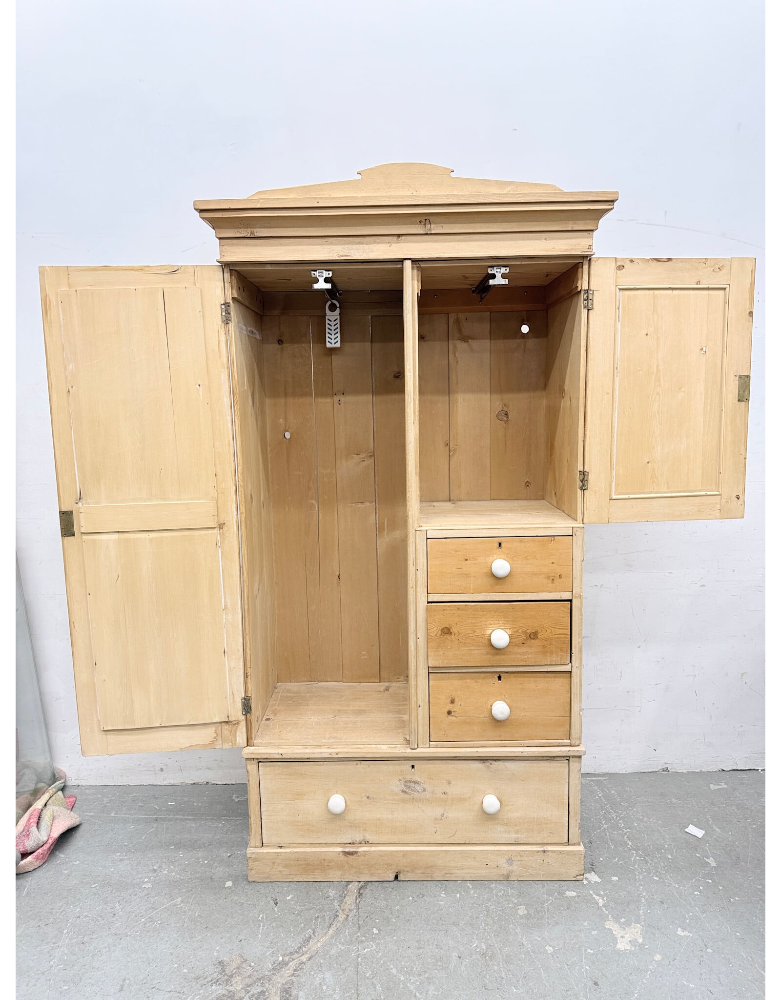 Late Victorian Style Pine Mirrored Wardrobe