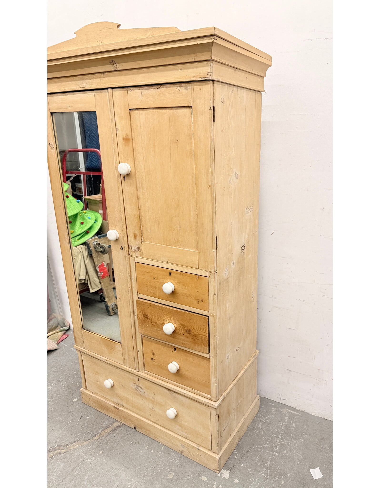 Late Victorian Style Pine Mirrored Wardrobe