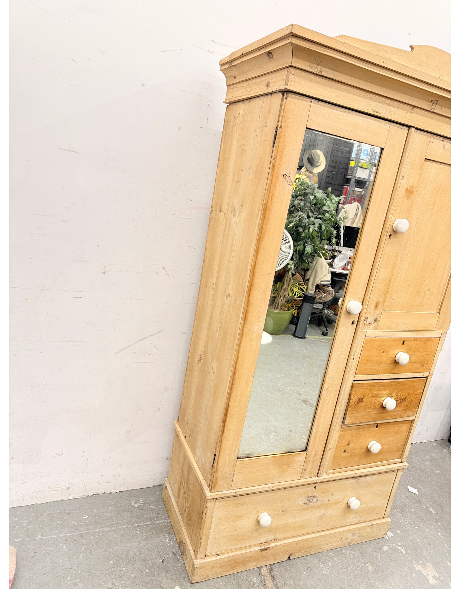 Late Victorian Style Pine Mirrored Wardrobe
