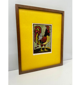 Rooster, framed linocut, sgnd Mary Hamilton 44/53--AS IS