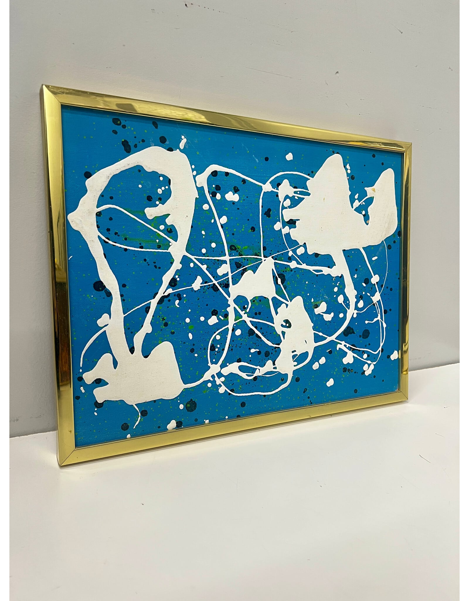 Abstract Painting on Blue Canvas, framed painting