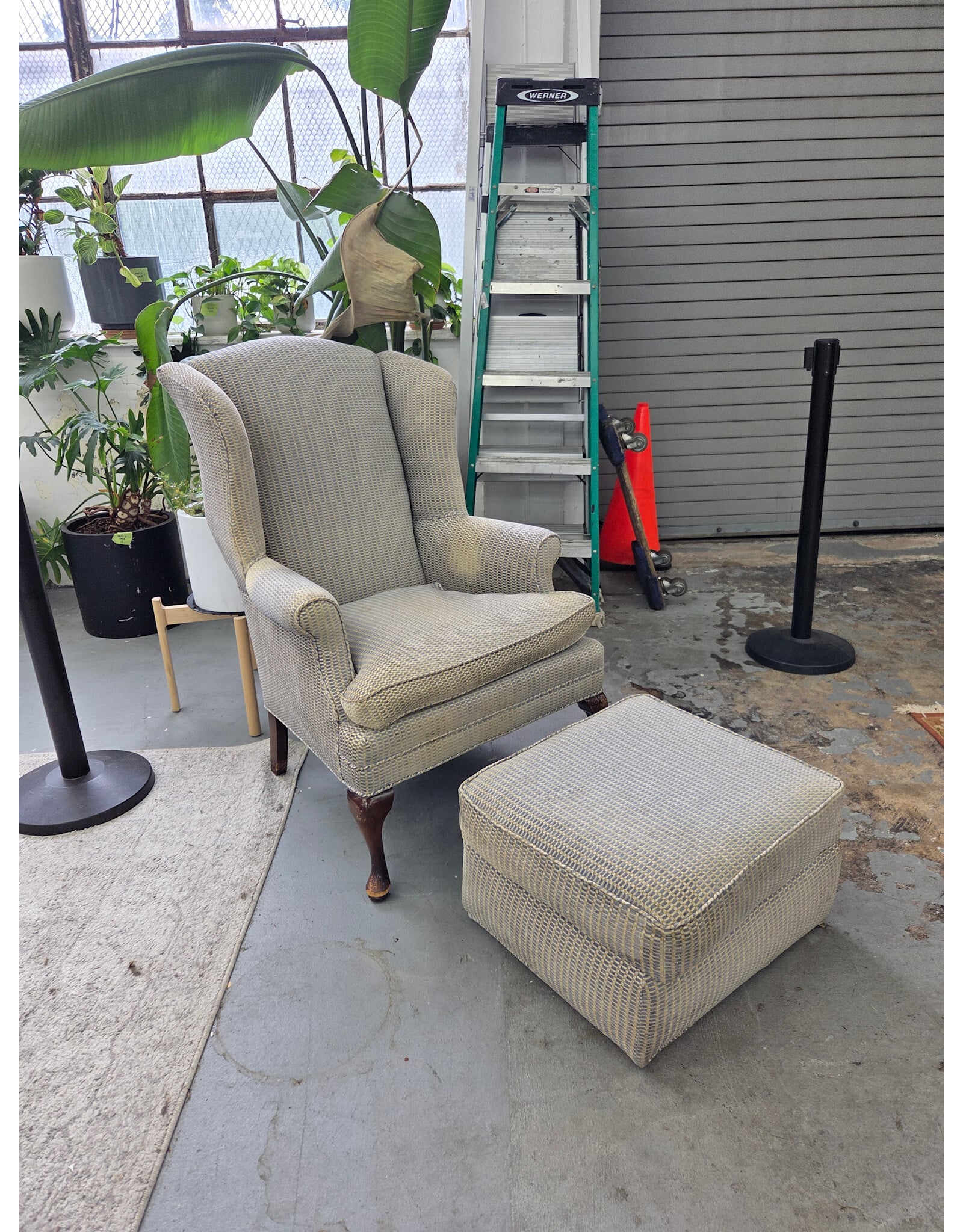 Vintage Armchair with Ottoman