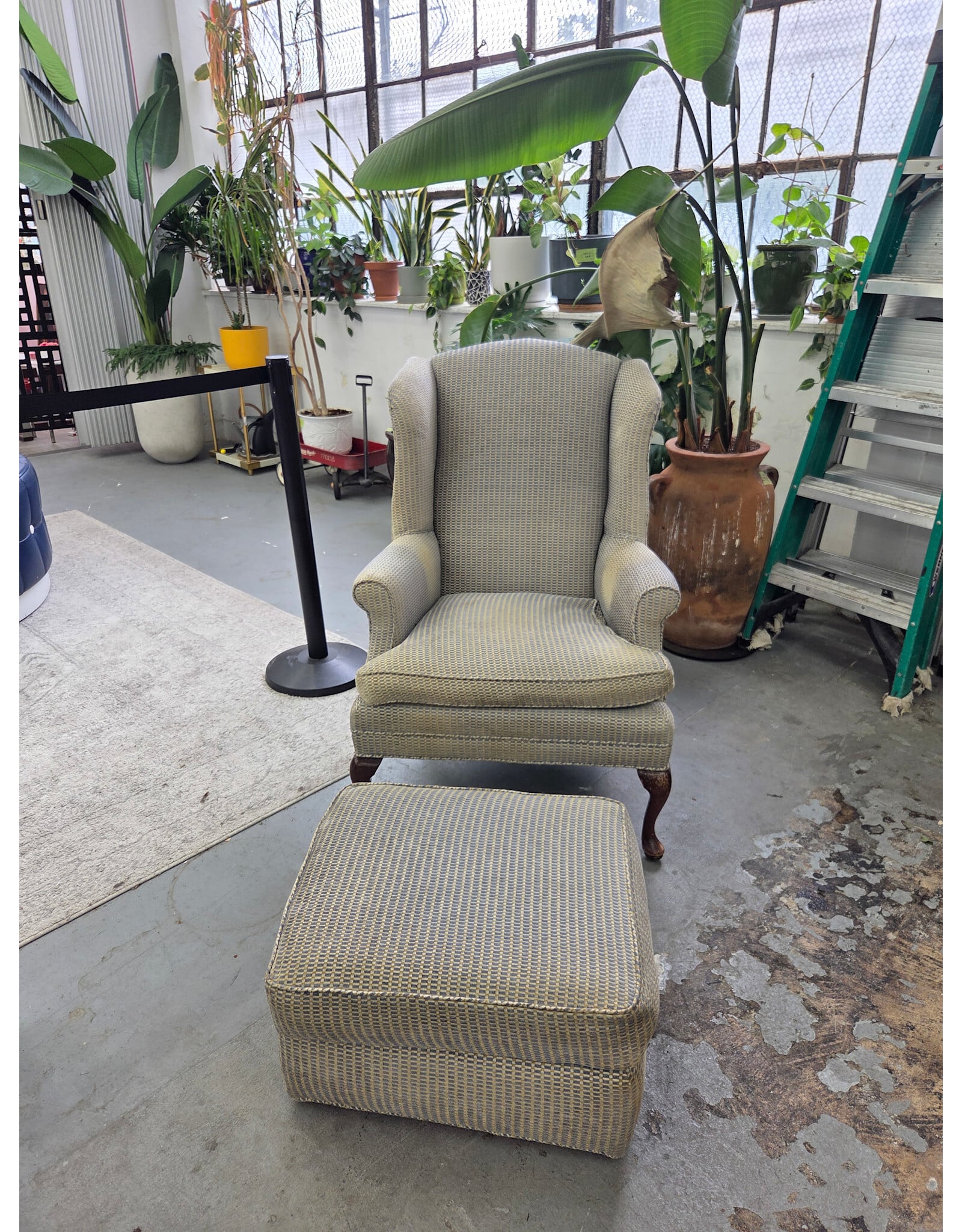Vintage Armchair with Ottoman