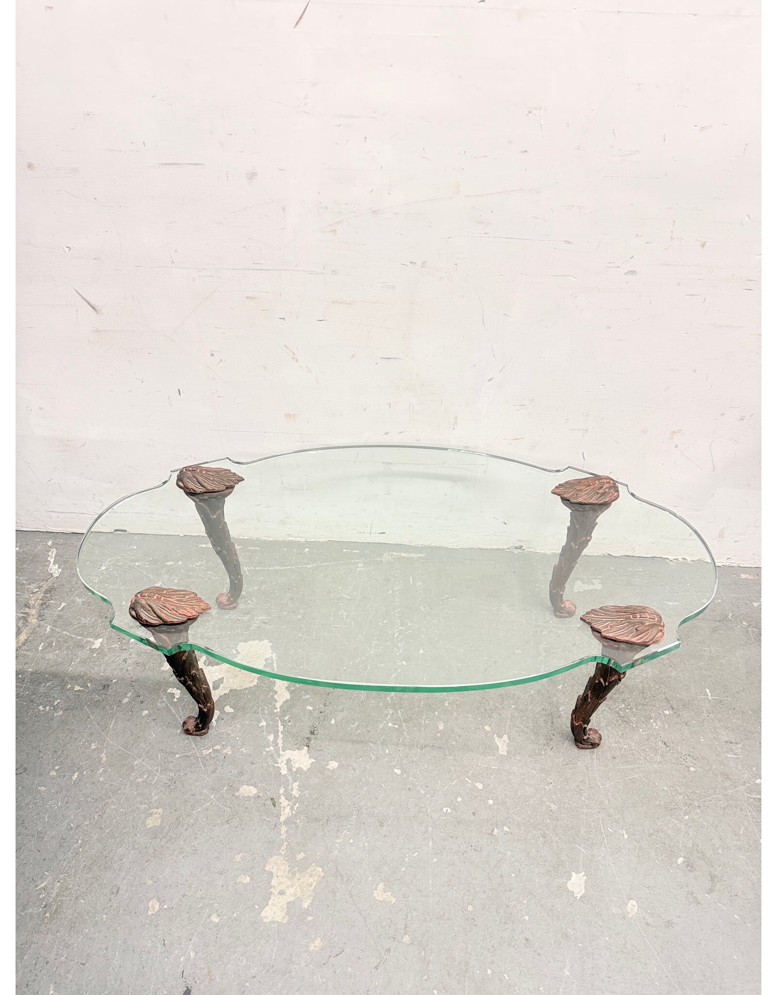 Carved Wood Legs, Glass Top Coffee Table