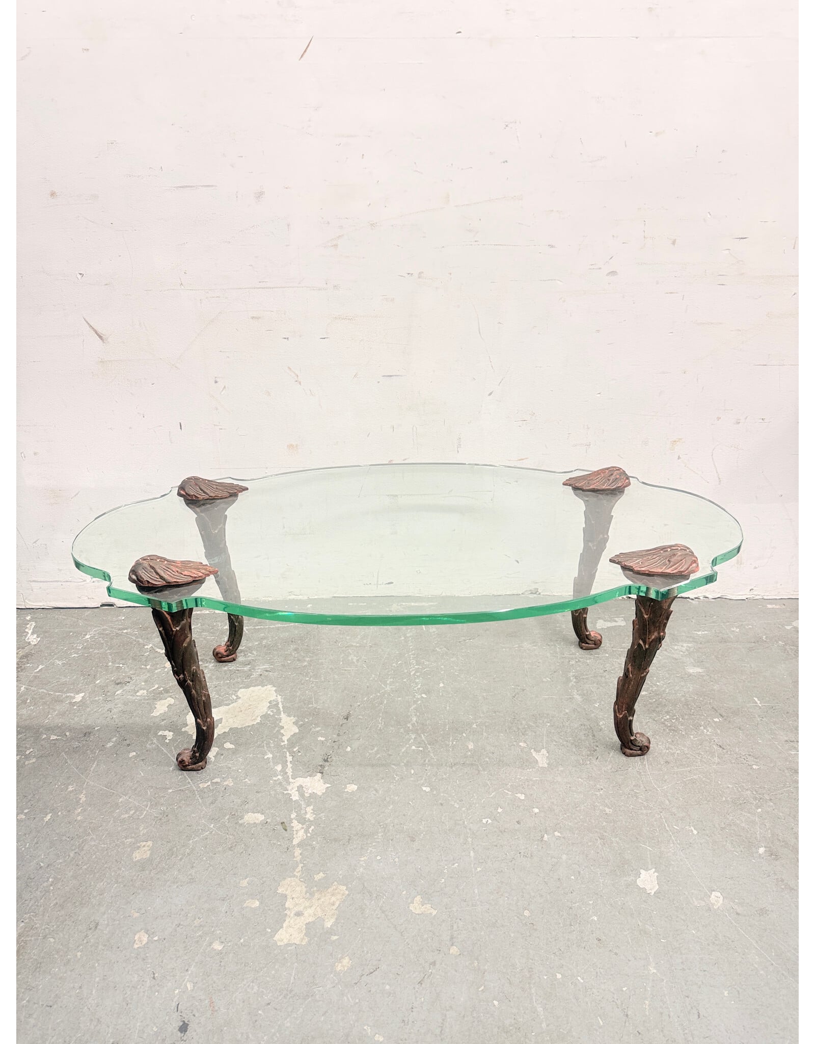 Carved Wood Legs, Glass Top Coffee Table