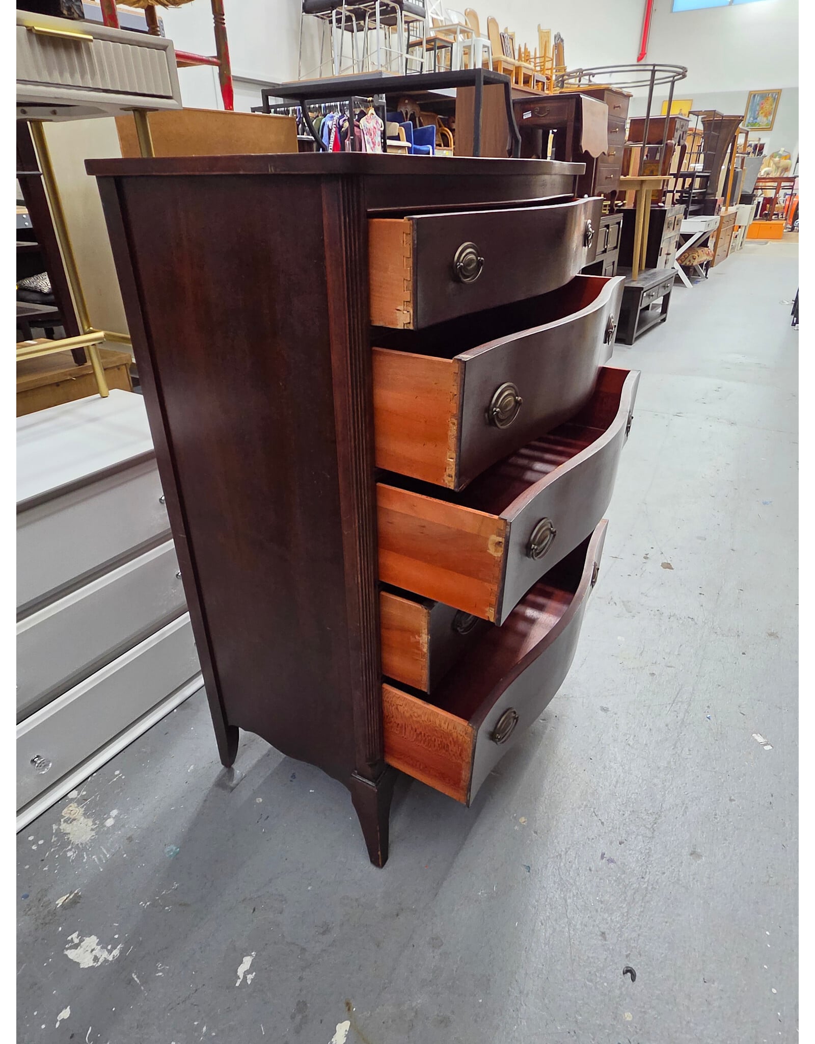 Vintage Dixie Furniture Mahogany Bow-Front Five-Drawer Tall Chest