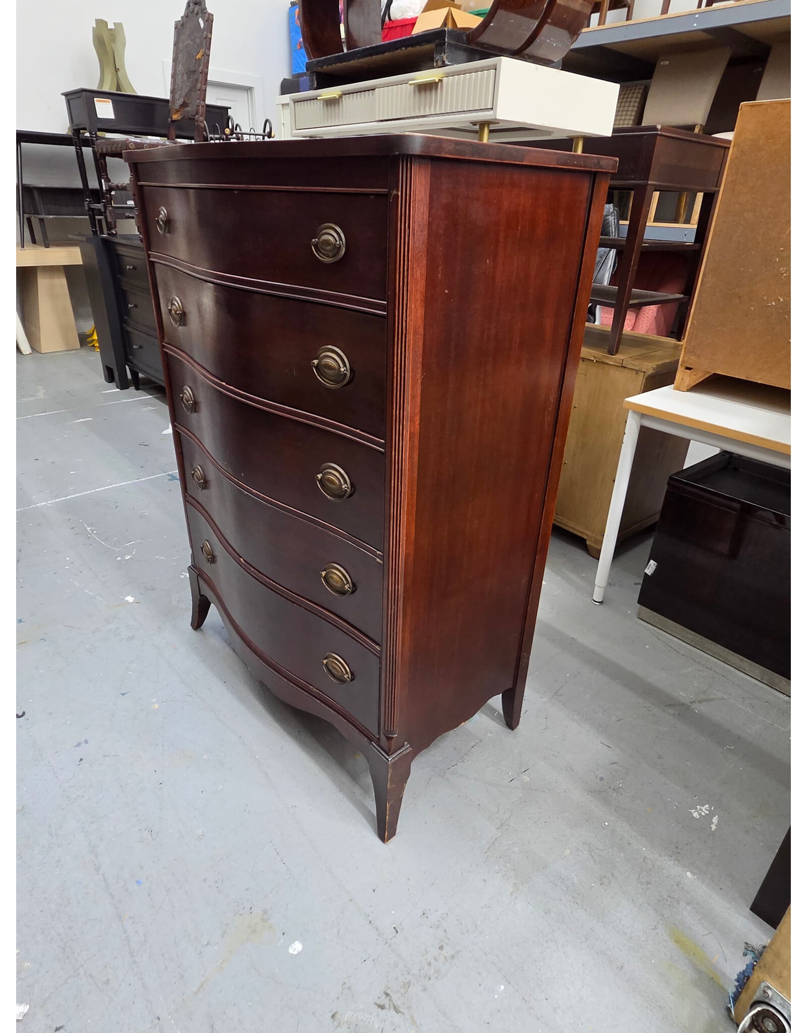 Vintage Dixie Furniture Mahogany Bow-Front Five-Drawer Tall Chest