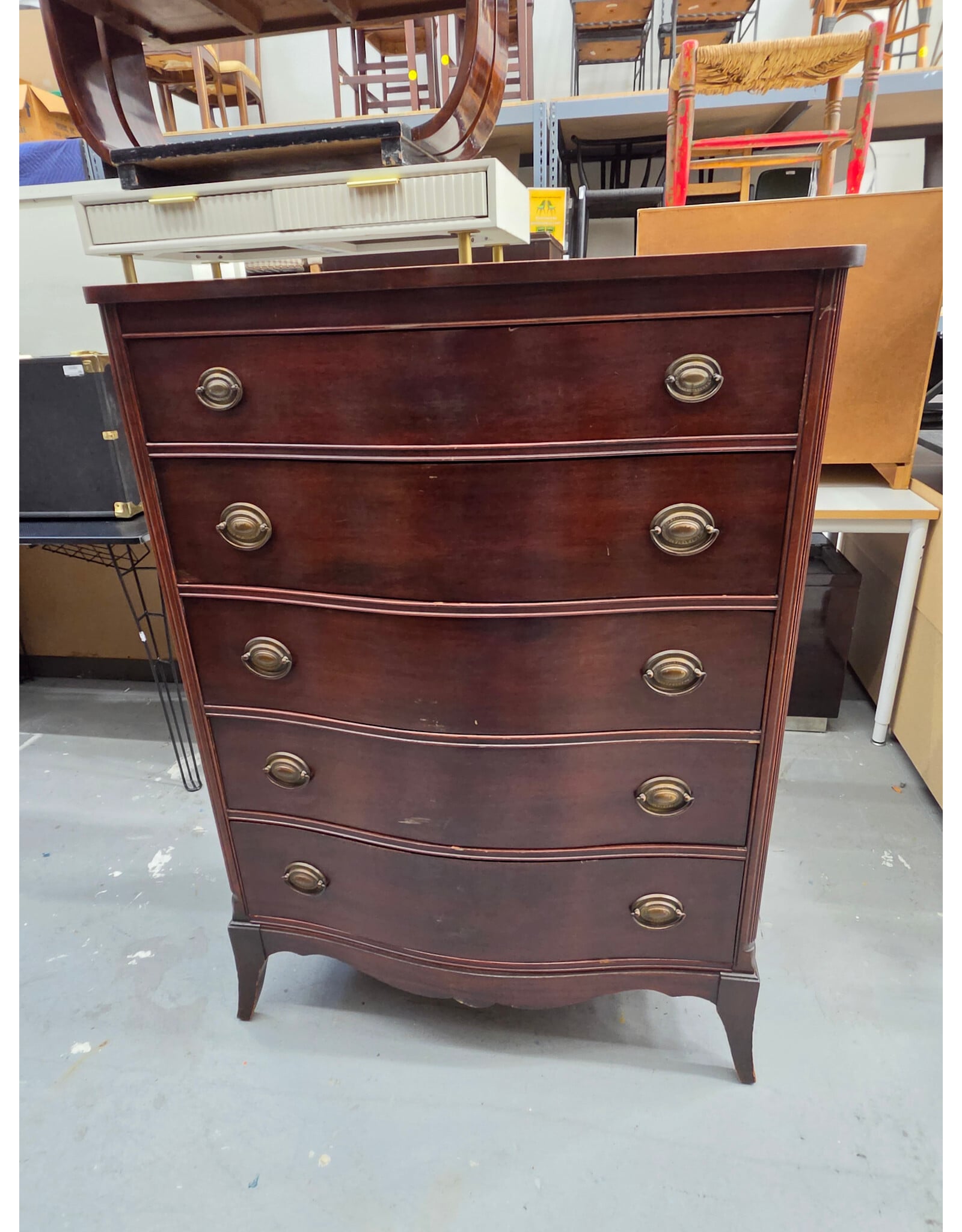 Vintage Dixie Furniture Mahogany Bow-Front Five-Drawer Tall Chest