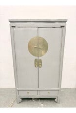 Chinese-Style Gray Wedding Armoire Cabinet