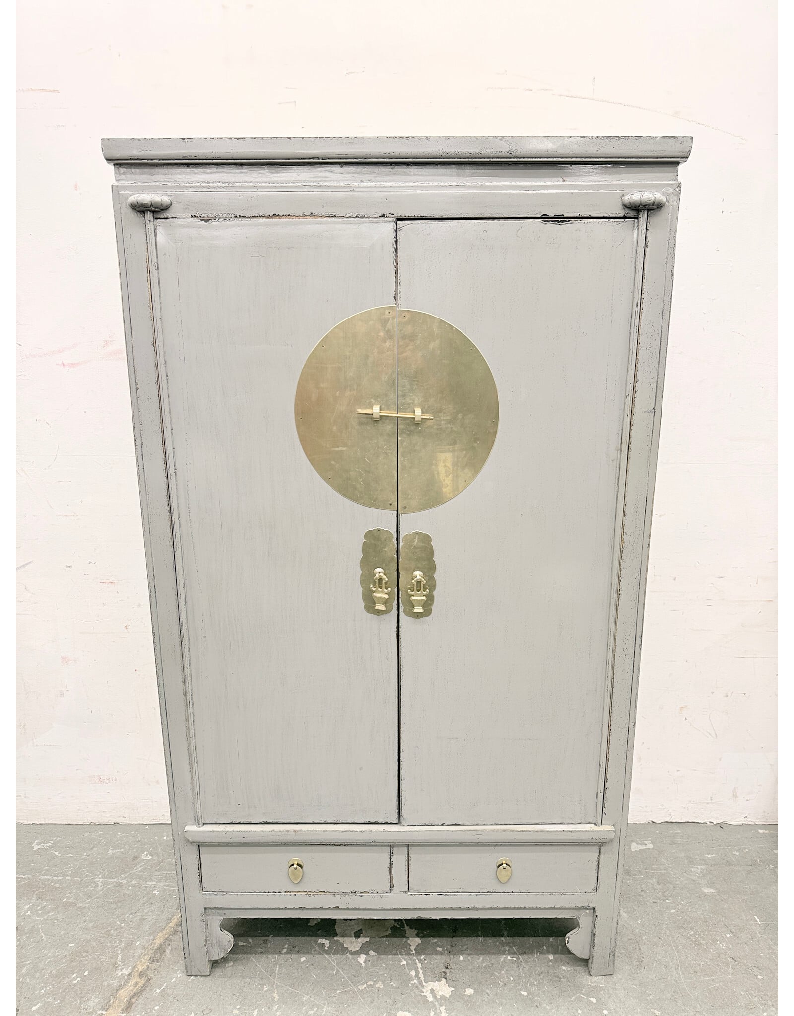 Chinese-Style Gray Wedding Armoire Cabinet