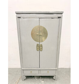 Chinese-Style Gray Wedding Armoire Cabinet