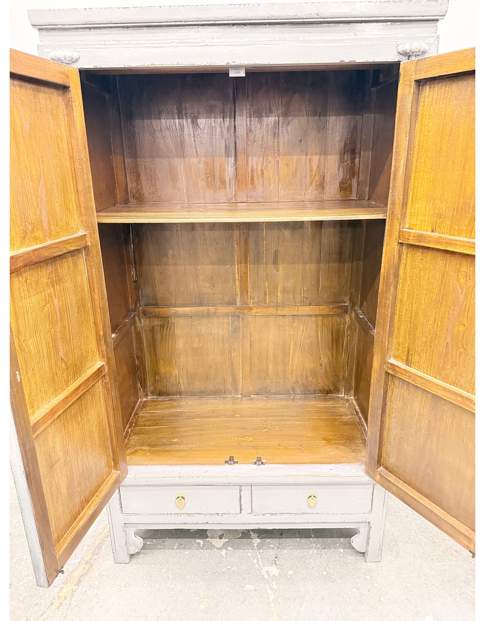 Chinese-Style Gray Wedding Armoire Cabinet