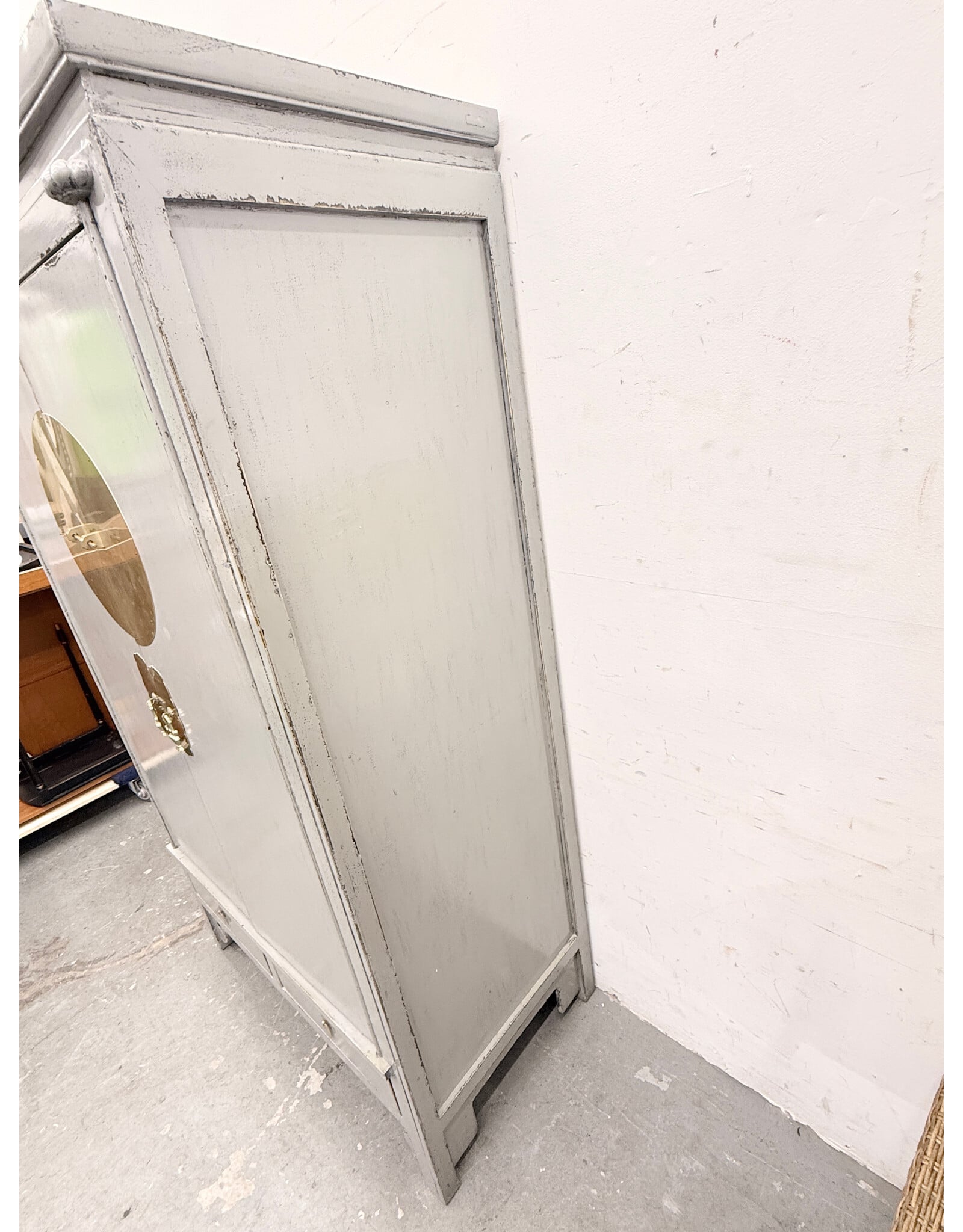 Chinese-Style Gray Wedding Armoire Cabinet