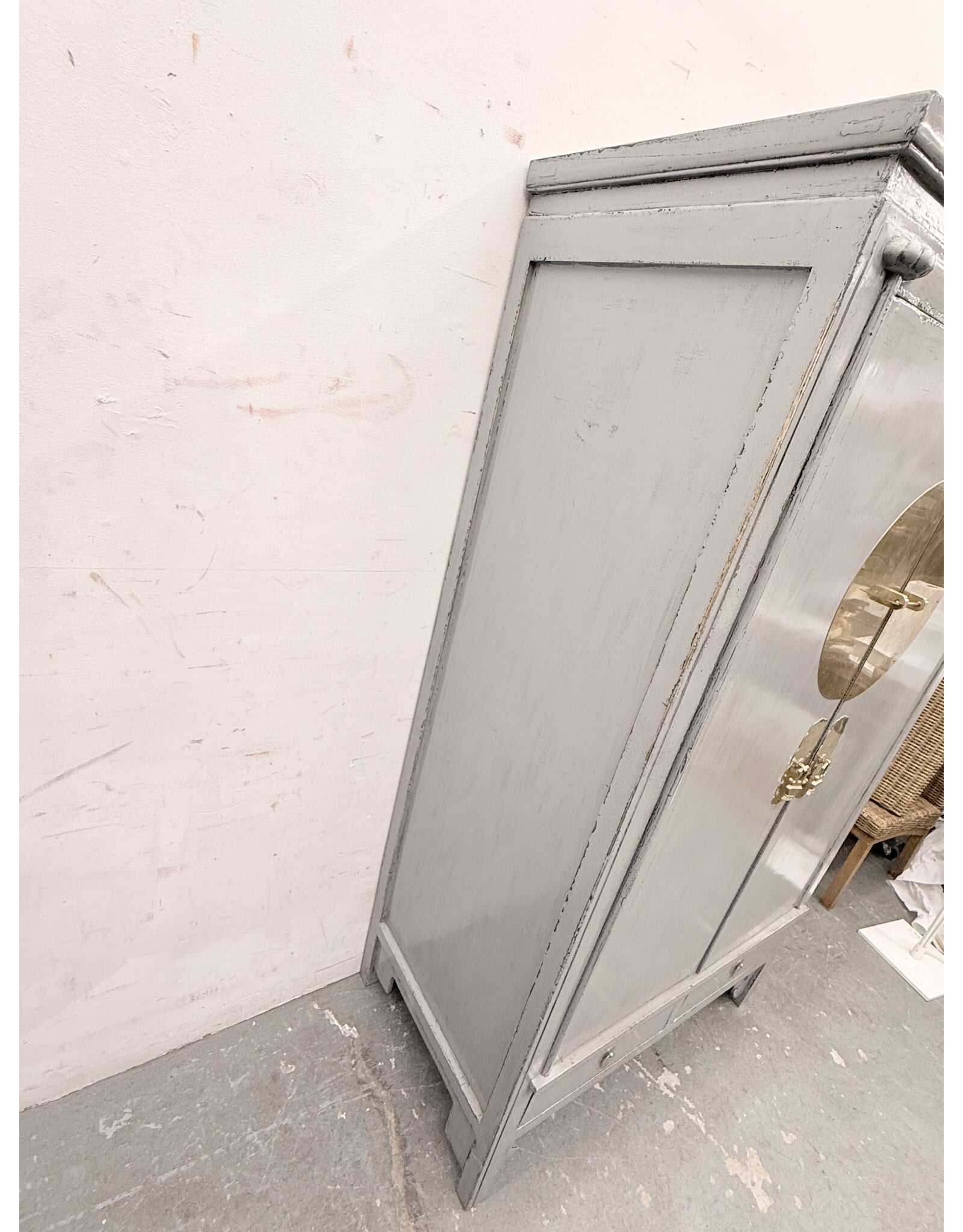 Chinese-Style Gray Wedding Armoire Cabinet