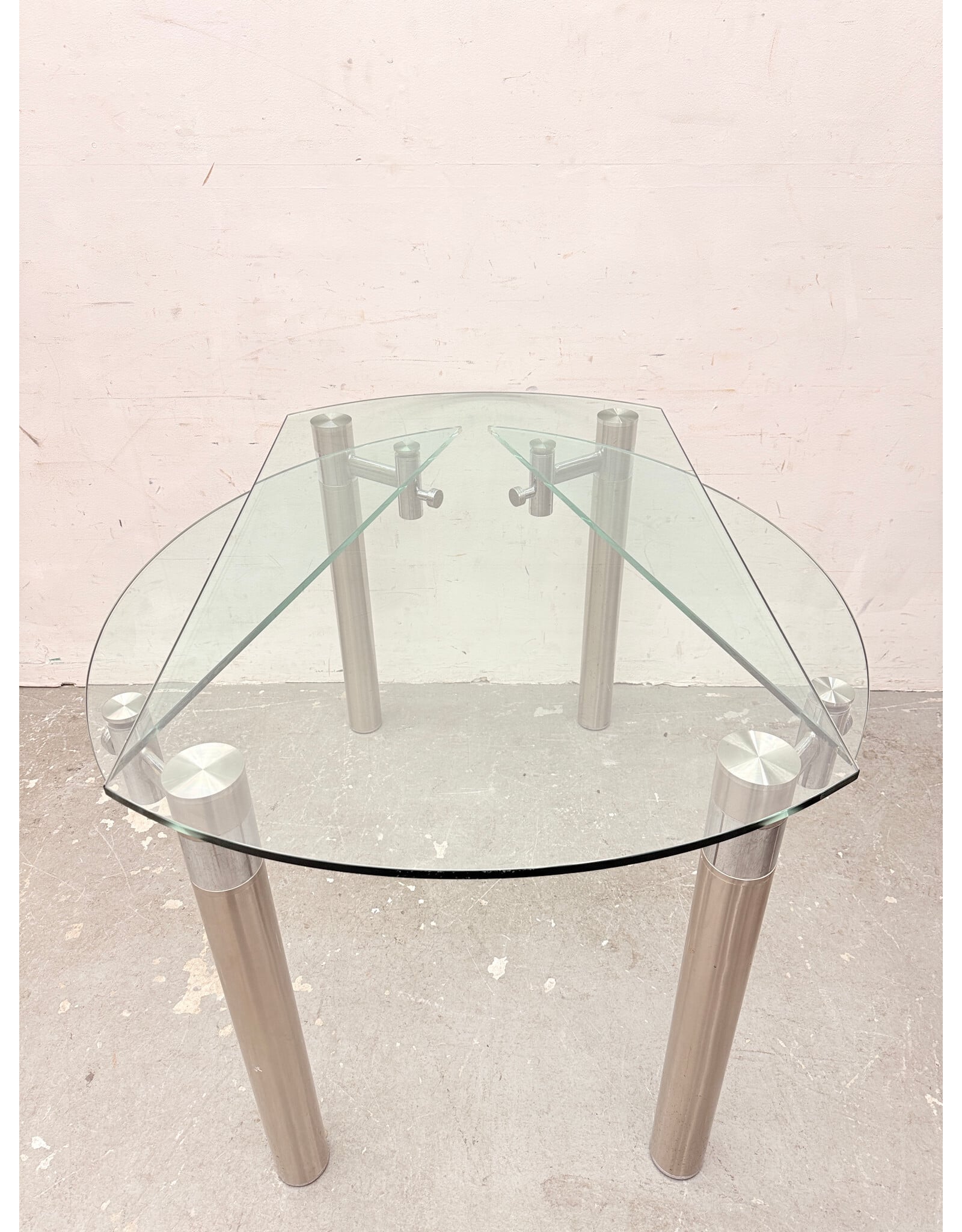 Stainless Steel Base Extendable Glass Top Dining Table