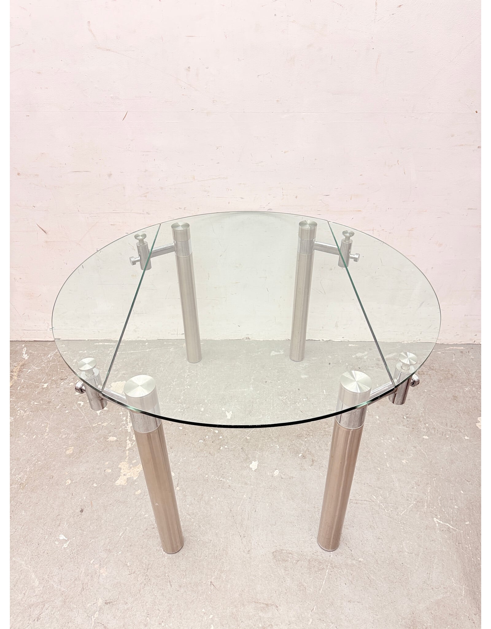 Stainless Steel Base Extendable Glass Top Dining Table