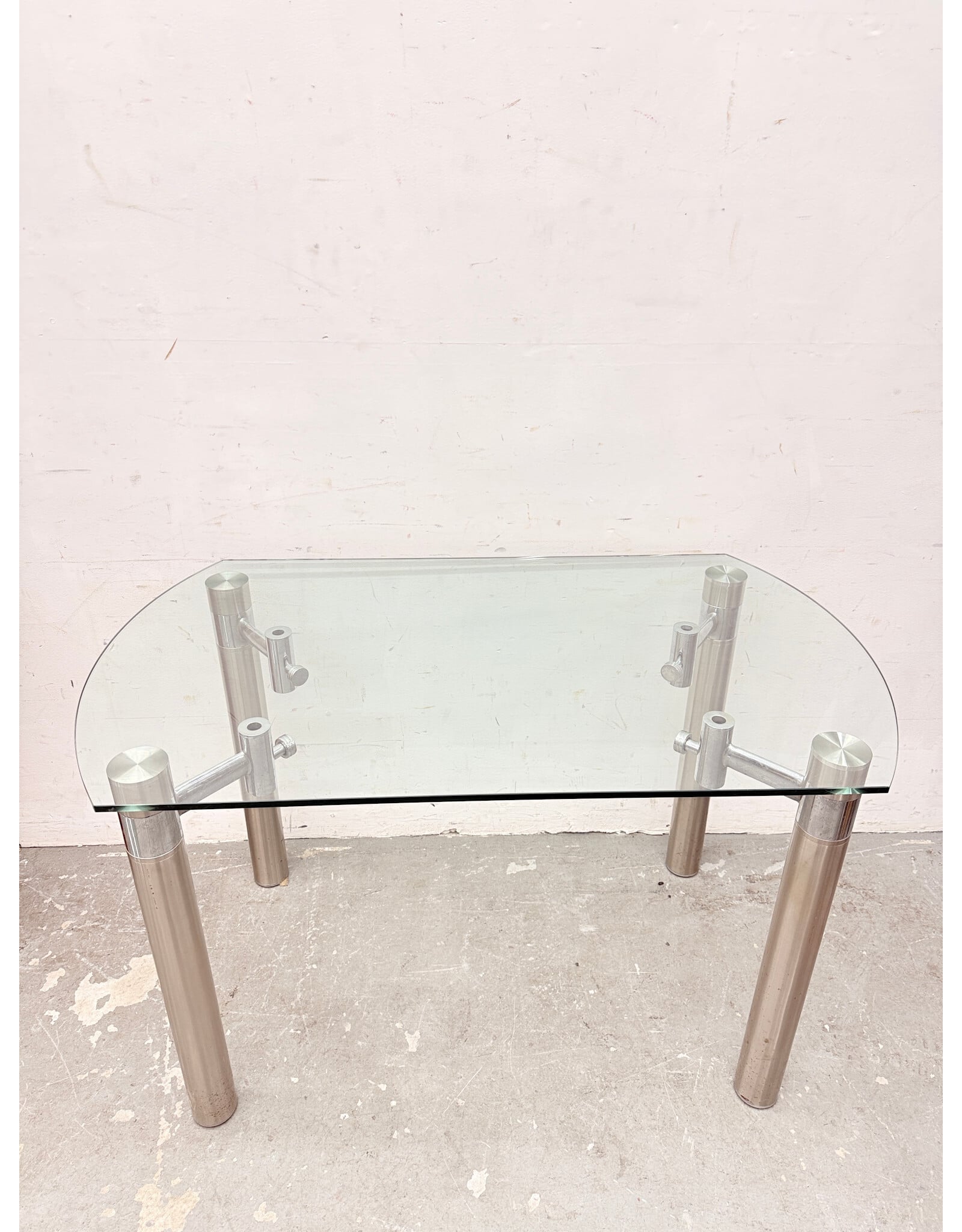 Stainless Steel Base Extendable Glass Top Dining Table