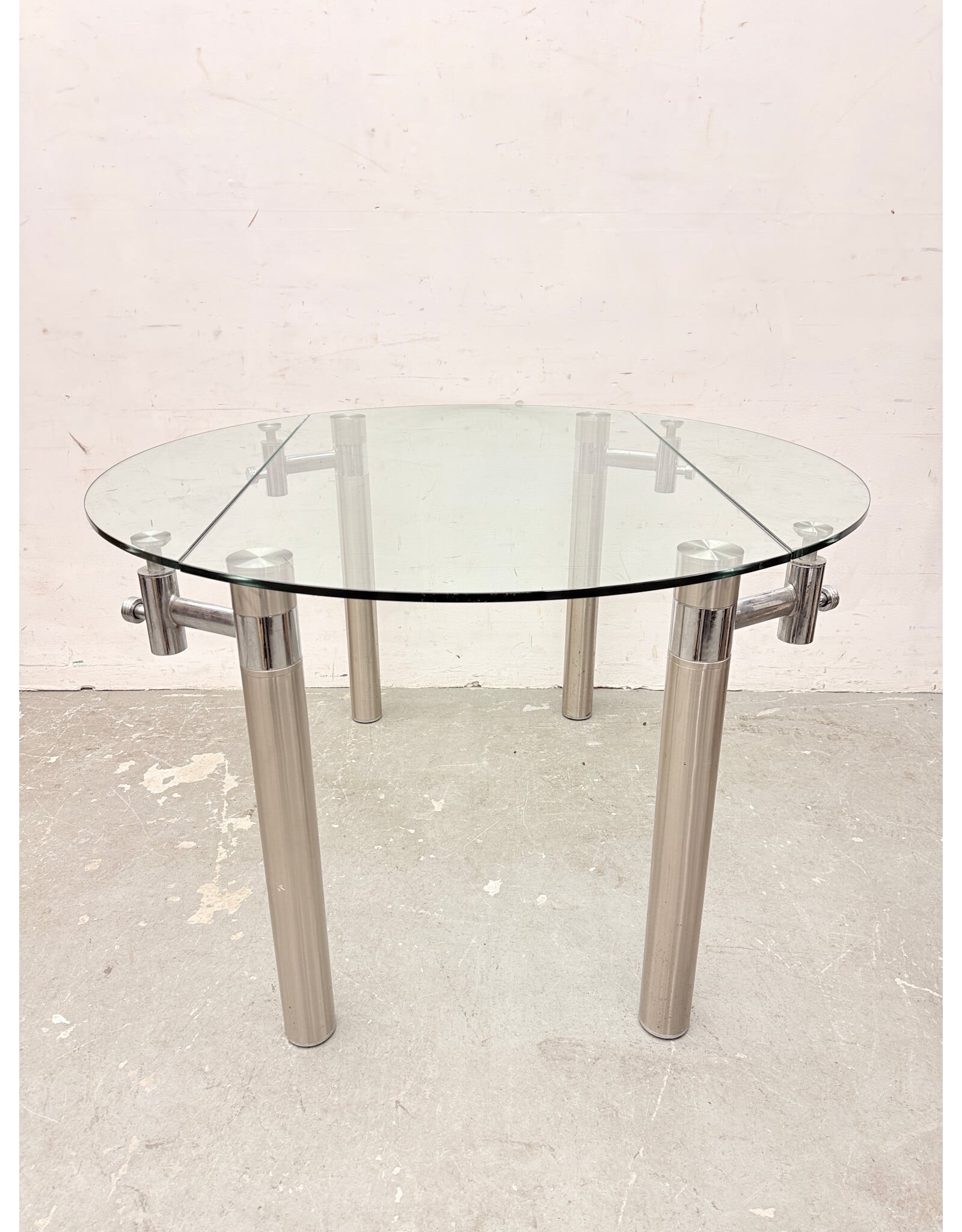 Stainless Steel Base Extendable Glass Top Dining Table