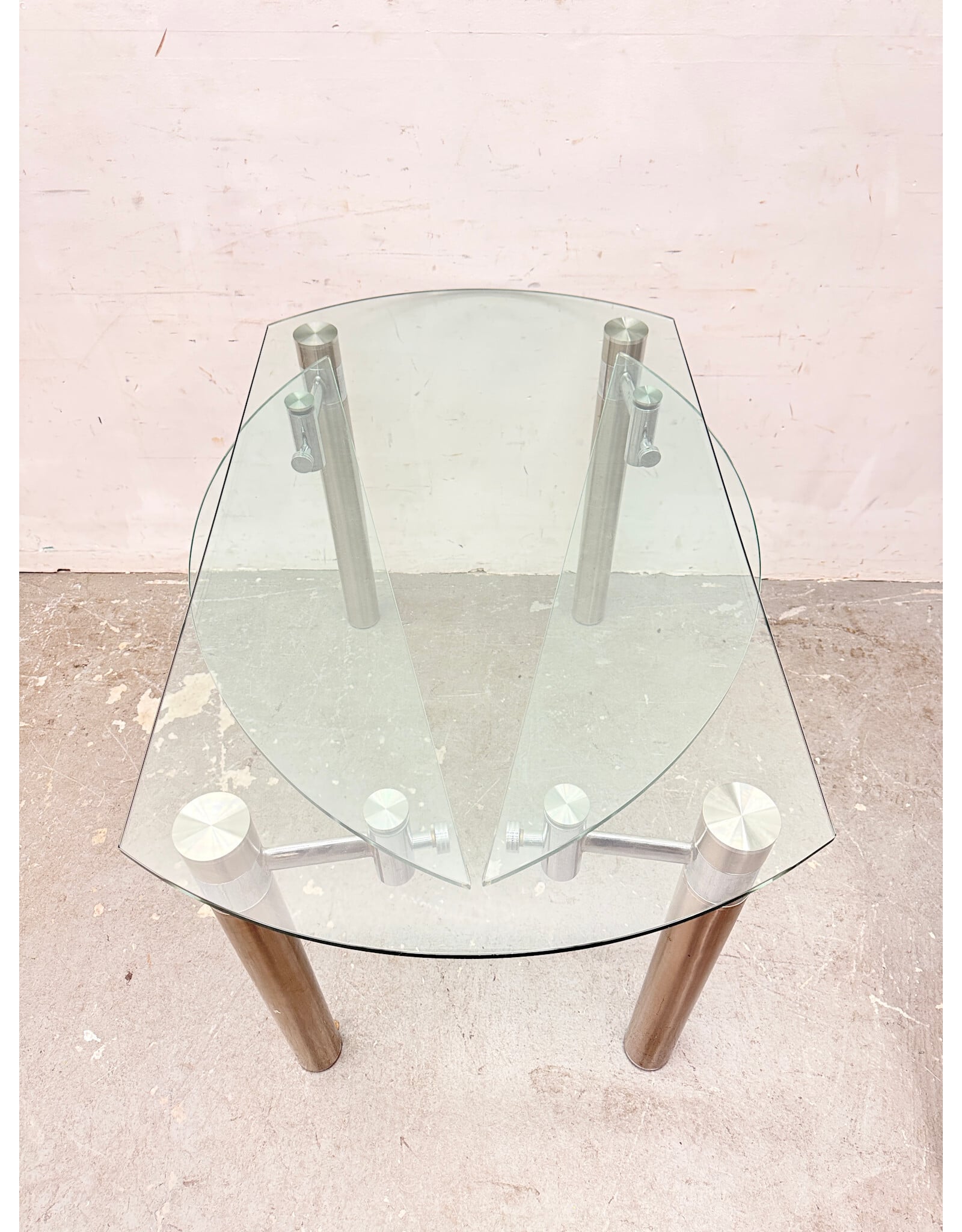 Stainless Steel Base Extendable Glass Top Dining Table
