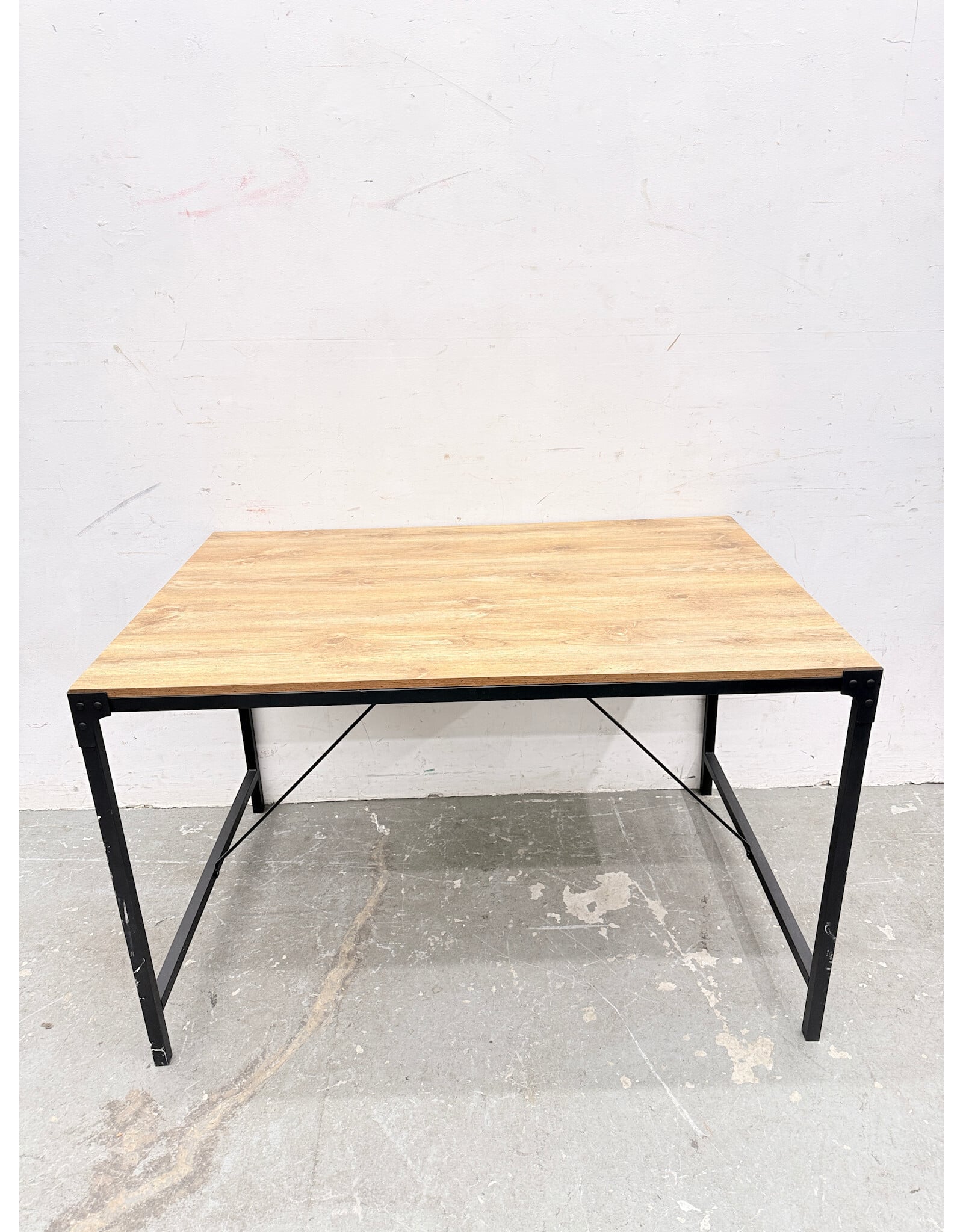 Rectangular Wooden-Top, Metal Frame Table